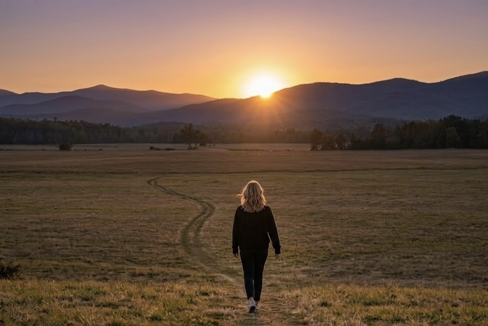 A walk toward the setting sun
